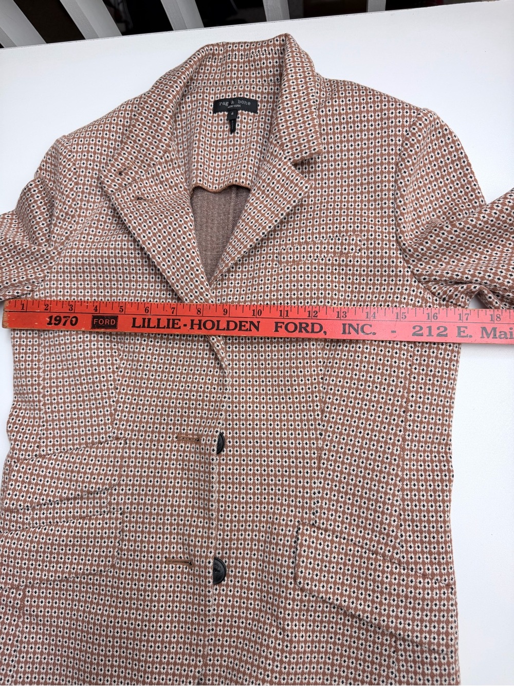 Rag & Bone Slade Geo Print Cotton Blend Blazer Jacket Brown Size 4 - Picture 10 of 16